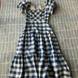 HUNTER BELL BLUE white BUFFALO CHECK MID DRESS, PRELOVED LIKE new  6